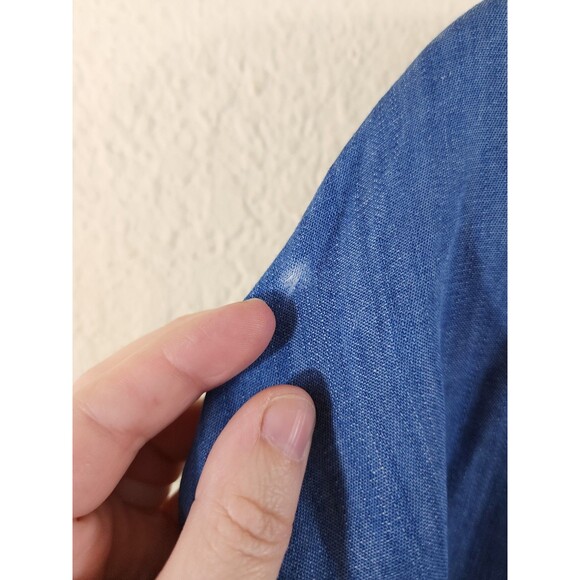 New Lou & Grey Womens S Blue Chambray Linen Blend Button Down Shirt Dress - Picture 6 of 10